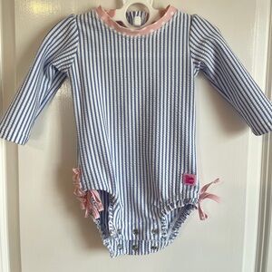 Blue White Striped Nautical Ruffle Butt One Piece Swimsuit 6-12M Barbie Baby